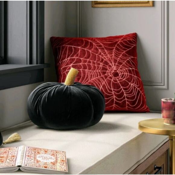 Threshold Pumpkin Shaped Black Velvet Throw Pillow New - Picture 2 of 5